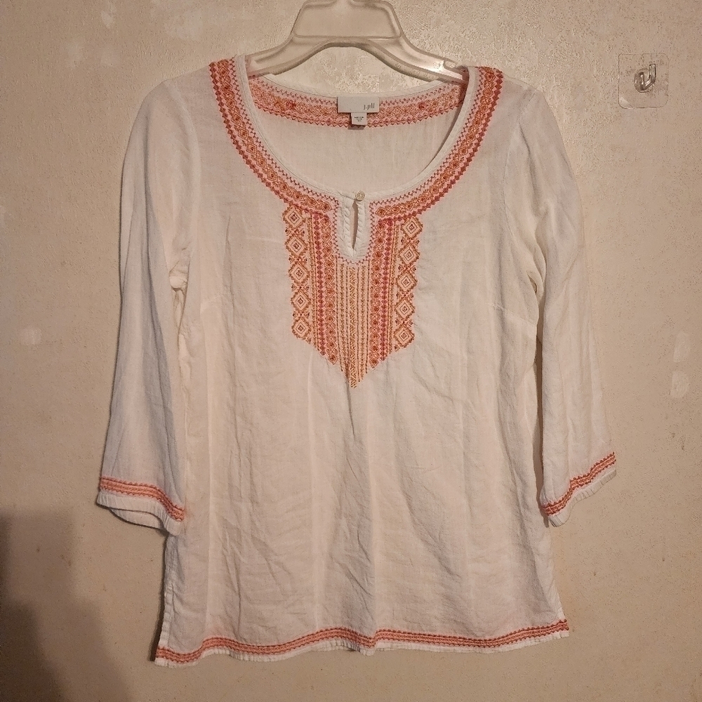 J.Jill Embroidered Linen Rayon Blend Blouse Size XS